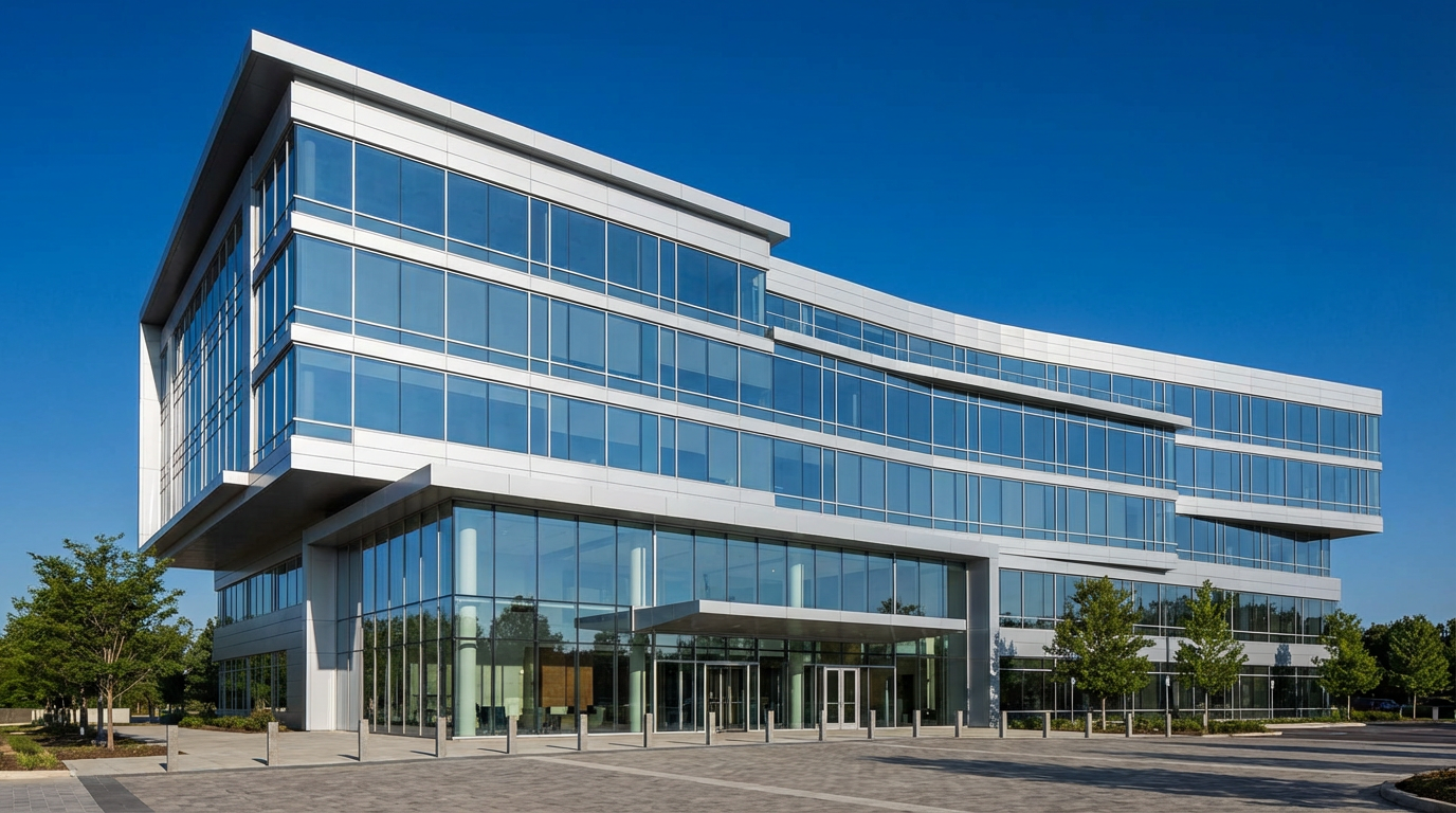 Modern commercial building with aluminum facade